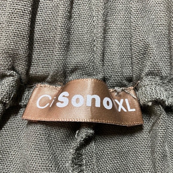 CI SONO Linen Blend Olive Green Wide Leg High Rise Trousers Pull On Style Sz XL - Picture 5 of 10